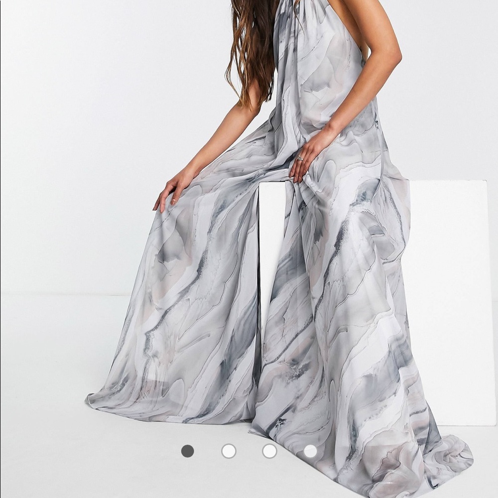 ASOS halter neck backless jumpsuit in marble print